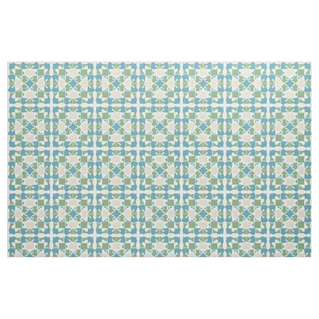 Abstract Geometric Pattern in Green and Blue Fabric (Fat Quarter)