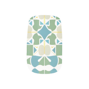 Abstract Geometric Pattern in Green and Blue Minx Nail Art