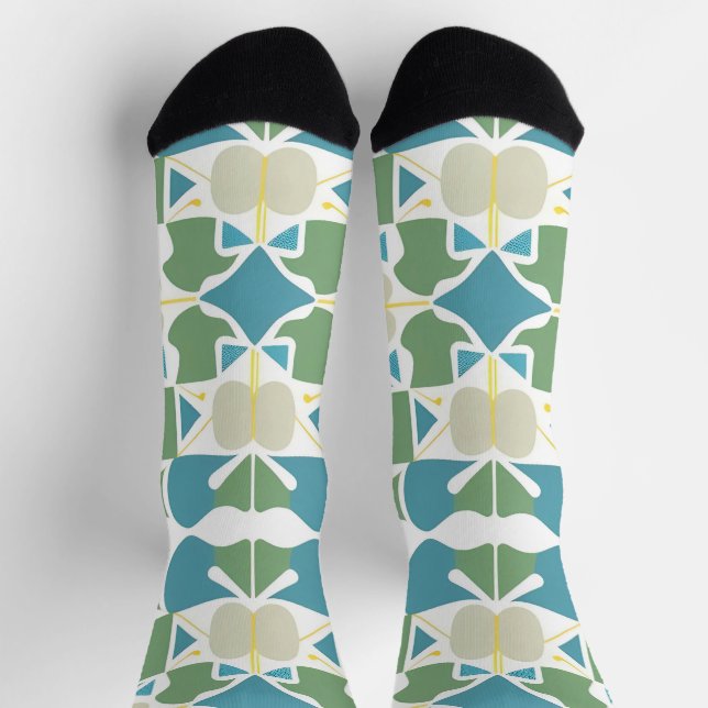 Abstract Geometric Pattern in Green and Blue Socks (Top)