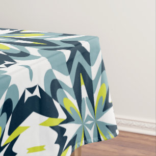 Abstract Geometric Pattern in Navy, Teal, and Lime Tablecloth