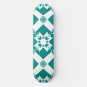 Abstract Geometric Pattern in White and Green Skateboard