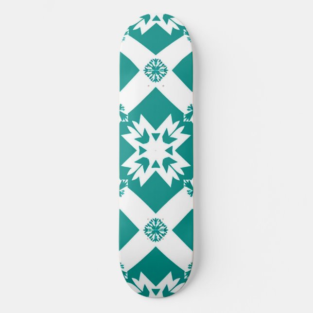 Abstract Geometric Pattern in White and Green Skateboard (Front)
