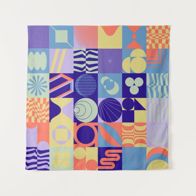Abstract geometric pattern made with simple shapes tapestry (Front)