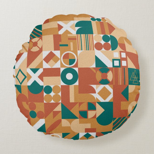 Abstract geometric pattern. Multicolor Figures. Te Round Pillow (Front)