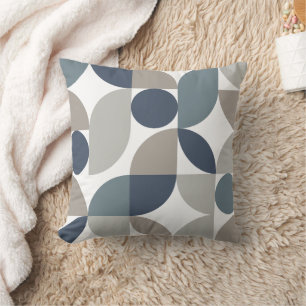 Abstract Geometric Pattern Navy Blue Gray Throw Pillow