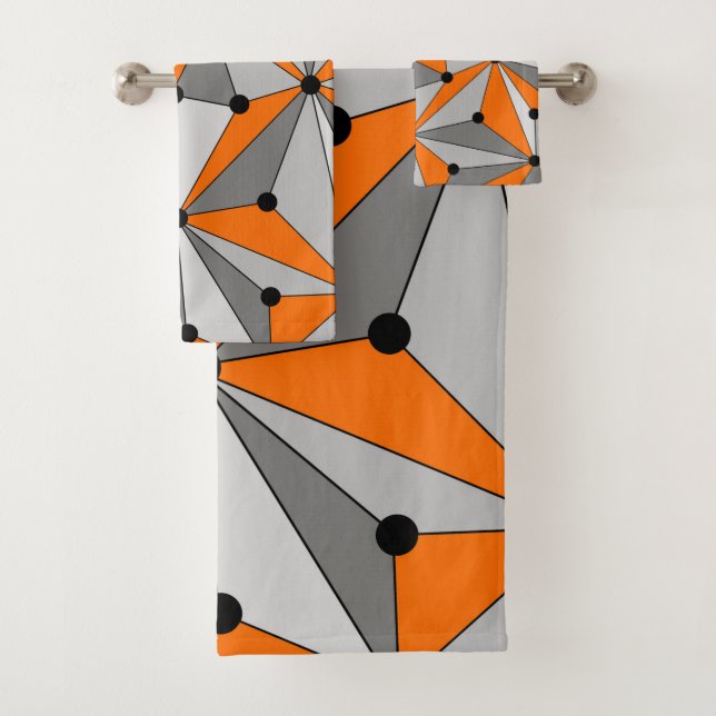 Abstract geometric pattern - orange and gray. bath towel set (Insitu)