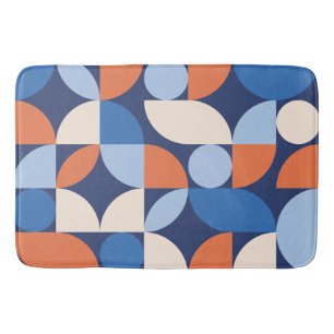Abstract Geometric Pattern Orange Blue Bath Mat