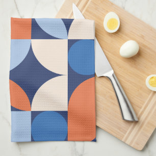 Abstract Geometric Pattern Orange Blue Kitchen Towel