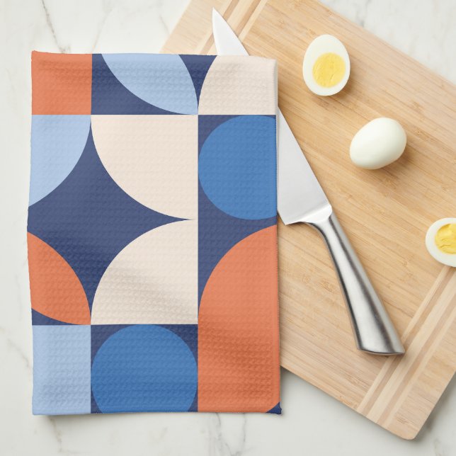 Abstract Geometric Pattern Orange Blue Kitchen Towel (Quarter Fold)