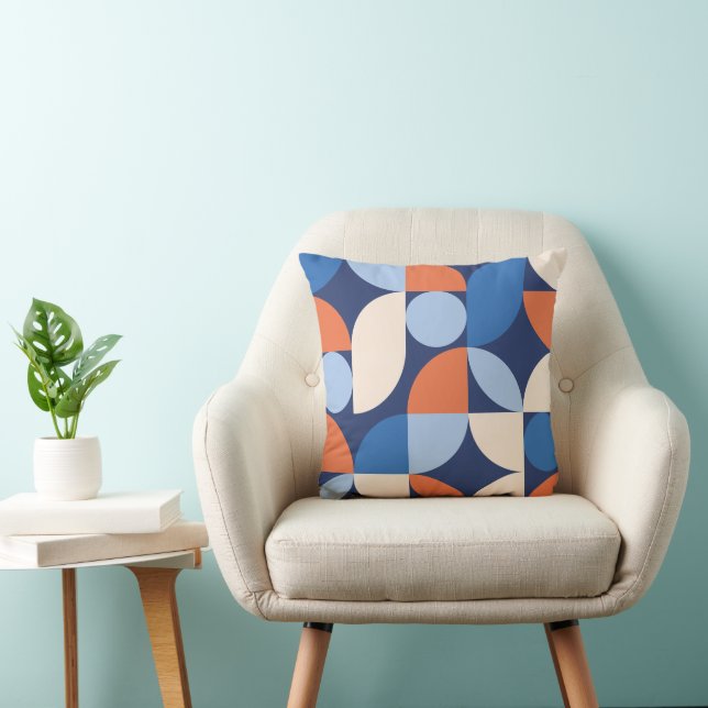 Abstract Geometric Pattern Orange Blue Throw Pillow (Chair)