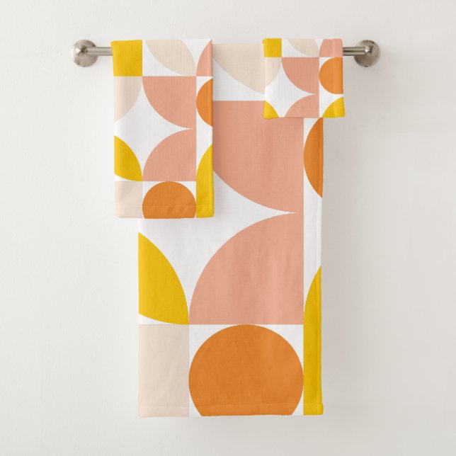 Abstract Geometric Pattern Peach Orange Yellow Bath Towel Set (Insitu)