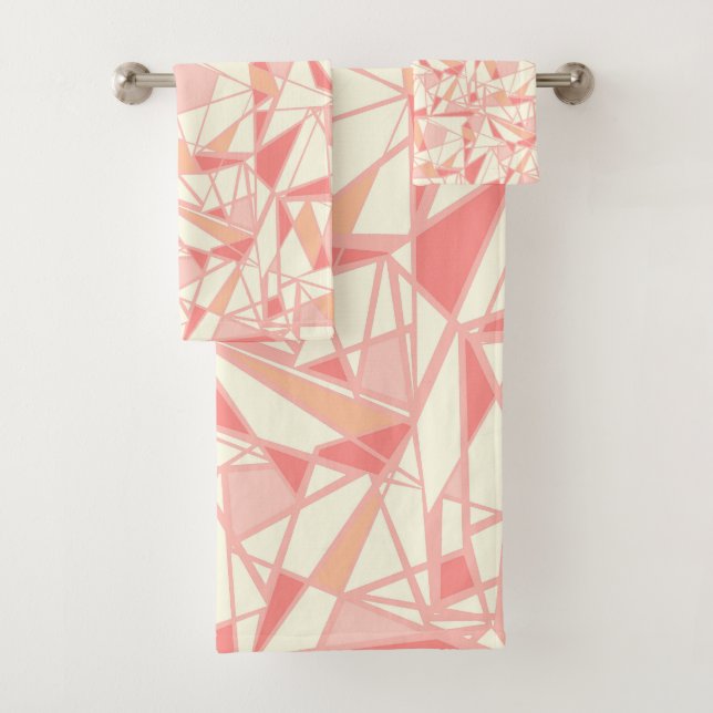 Abstract geometric pattern pink beige bath towel set (Insitu)
