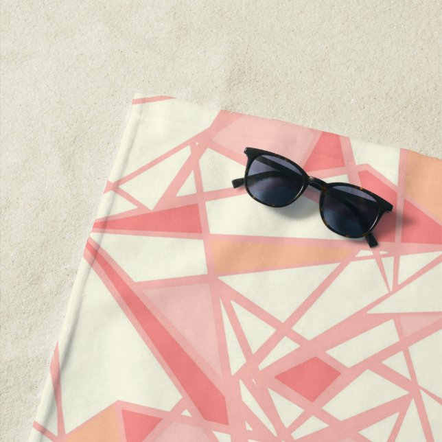 Abstract geometric pattern pink beige beach towel (In Situ)