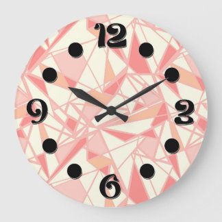 Abstract geometric pattern pink beige large clock