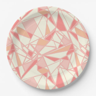 Abstract geometric pattern pink beige paper plates