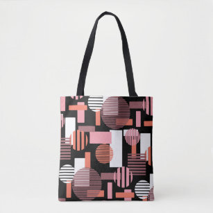 Abstract Geometric Pattern Pink White & Black Tote Bag