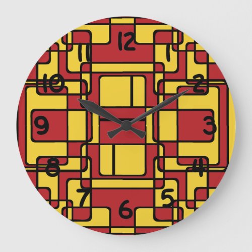 Abstract Geometric Pattern Red and Yellow Large Clock