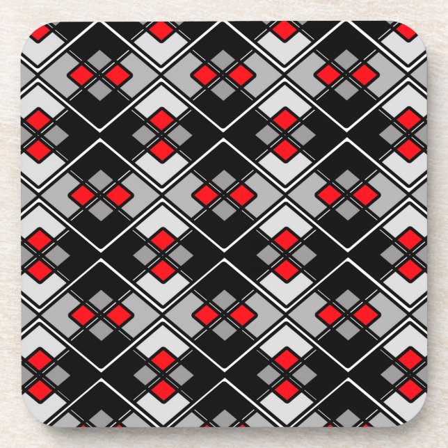 Abstract geometric pattern - red, black and gray. beverage coaster (Front)