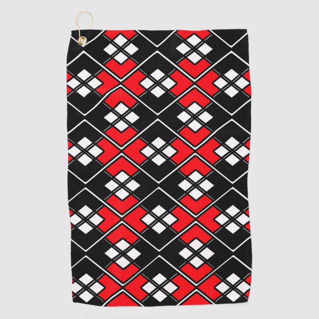 Abstract geometric pattern - red, black and white. golf towel (Front)