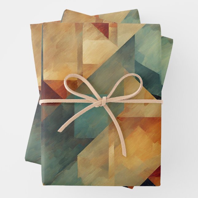 Abstract Geometric Pattern - Red, Teal, Yellow  Wrapping Paper Sheets (In situ)