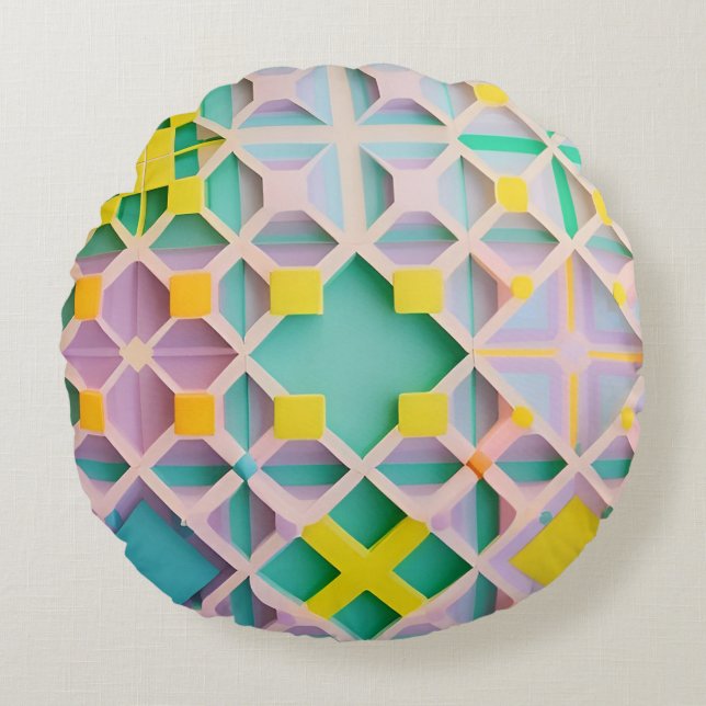 Abstract Geometric Pattern Round Pillow (Front)
