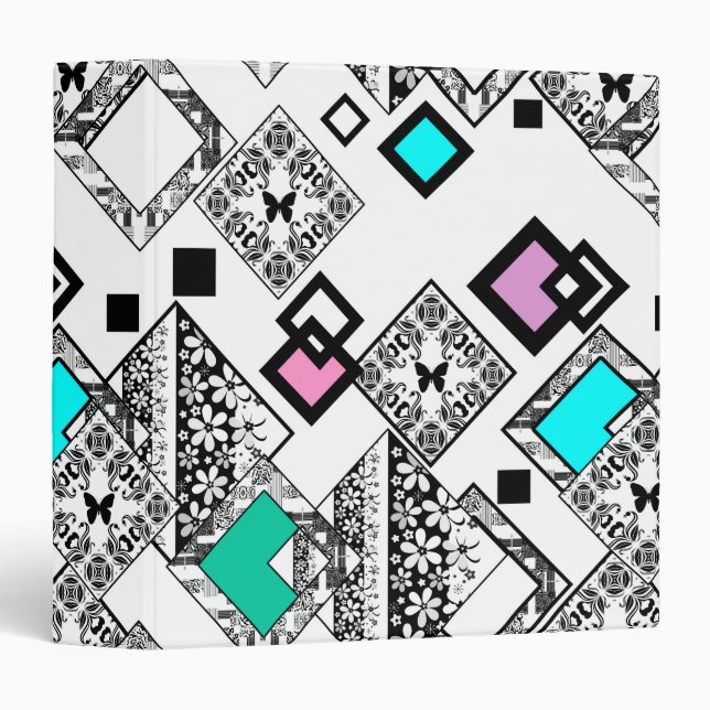 Abstract geometric pattern shapes rhombus ornament 3 ring binder (Front/Spine)