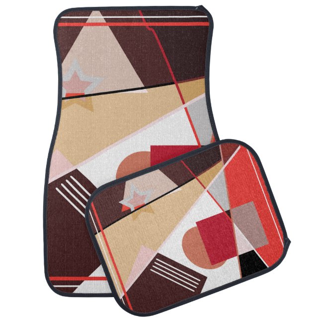 Abstract geometric pattern,  silk scarf shawl desi car floor mat (Set)