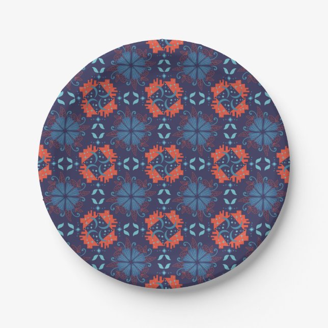 Abstract geometric pattern with alternating red  paper plates (Front)