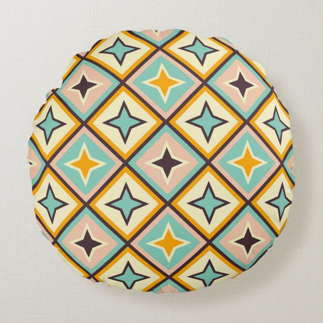 Abstract geometric pattern with diamond shapes round pillow (Front)