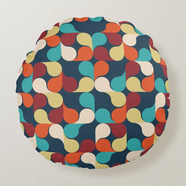 Abstract Geometric Pattern with leaves, drops. Col Round Pillow (Front)