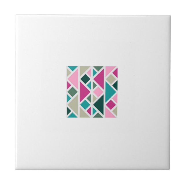 Abstract geometric pink fuchsia turquoise ceramic tile (Front)