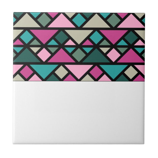 Abstract geometric pink fuchsia turquoise ceramic tile (Front)