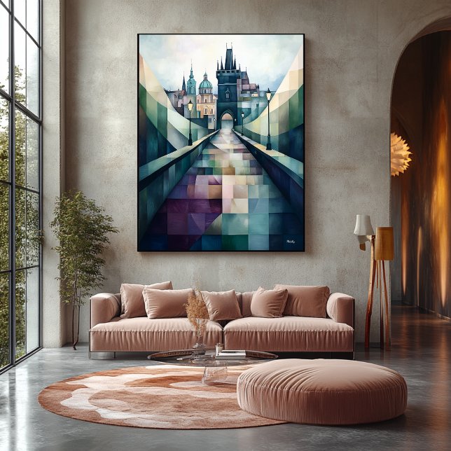 Abstract Geometric Prague Skyline Charles Bridge Canvas Print (Creator Uploaded)