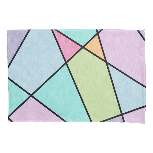Abstract Geometric Pretty Pastel Blue Pink Lilac Pillow Case (Front)