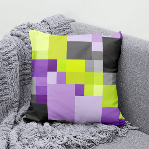 Abstract Geometric Purple Neon Green Grey Pattern Throw Pillow