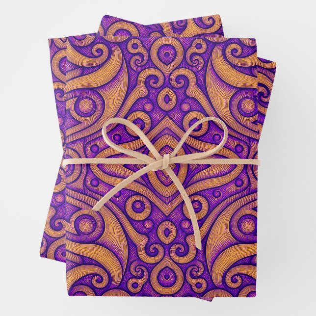 Abstract Geometric Purple Pattern Wrapping Paper Sheets (In situ)