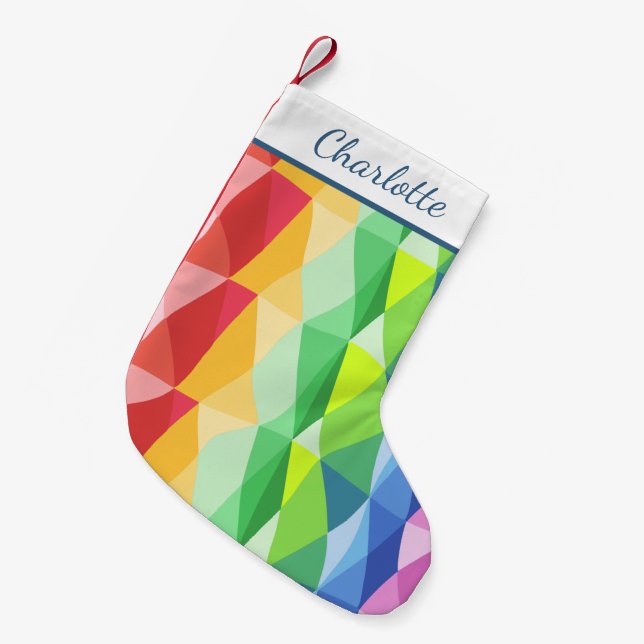 Abstract Geometric Rainbow Prism Personalized Name Small Christmas Stocking (Front (Hanging))