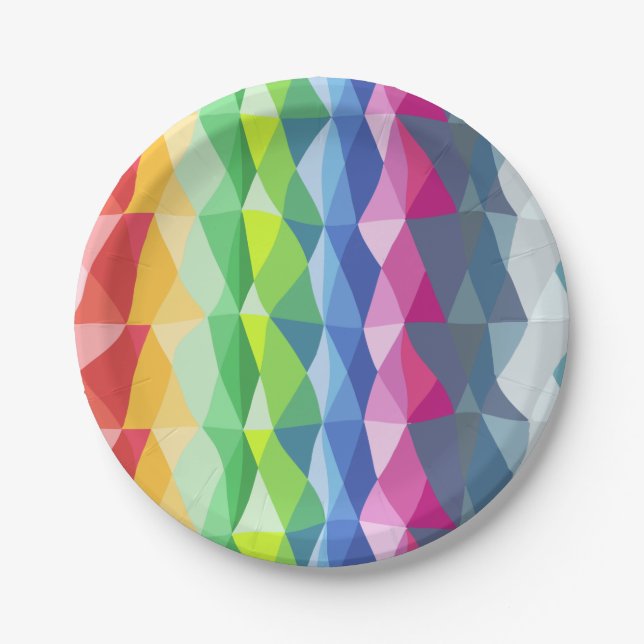 Abstract Geometric Rainbow Prism Shapes Pattern Paper Plates (Front)