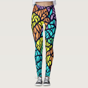 Abstract Geometric Rainbow Stained Glass Pattern  Leggings