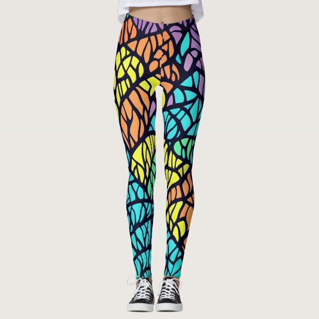 Abstract Geometric Rainbow Stained Glass Pattern  Leggings (Front)