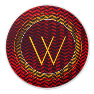 Abstract Geometric Red and Black Stripes Monogram Ceramic Knob