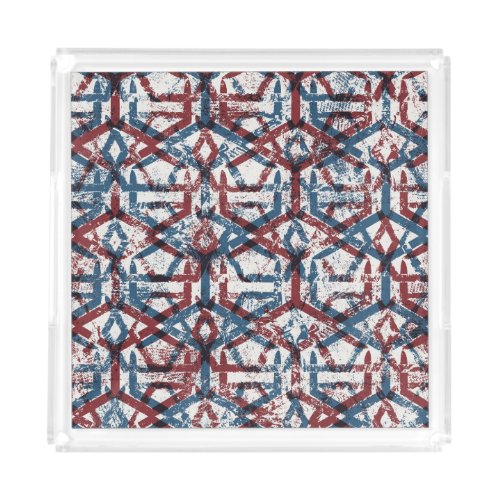 Abstract Geometric Red Blue Acrylic Tray