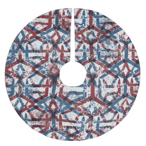 Abstract Geometric Red Blue Brushed Polyester Tree Skirt