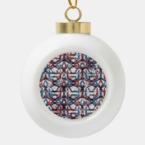 Abstract Geometric Red Blue Ceramic Ball Christmas Ornament