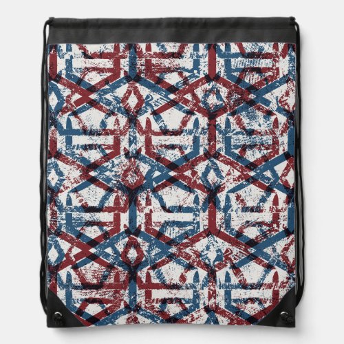 Abstract Geometric Red Blue Drawstring Bag