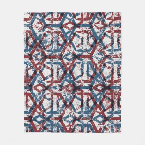 Abstract Geometric Red Blue Fleece Blanket