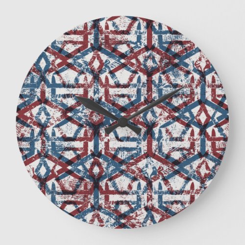 Abstract Geometric Red Blue Large Clock