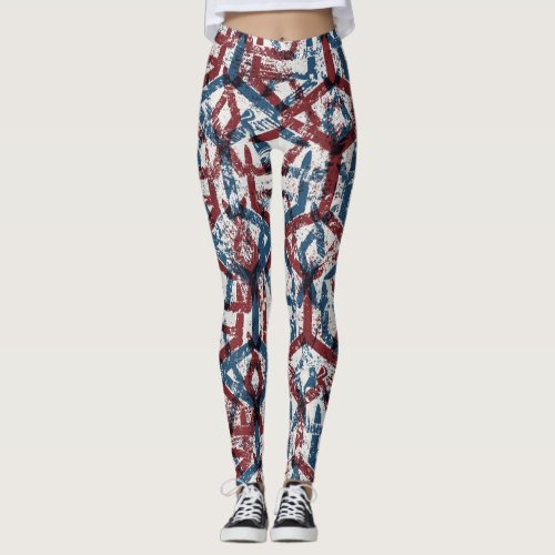 Abstract Geometric Red Blue Leggings