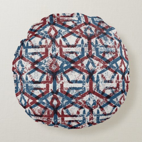 Abstract Geometric Red Blue Round Pillow