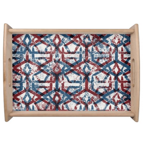 Abstract Geometric Red Blue Serving Tray